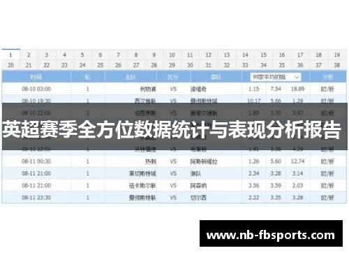 英超赛季全方位数据统计与表现分析报告 